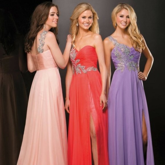 *Sale* Coral Chiffon One Shoulder Embellished Formal Evening Gown Size 10 - Picture 1 of 8